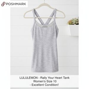 Lululemon Rally Your Heart Tank – Size 10, Light Gray, Excellent condition